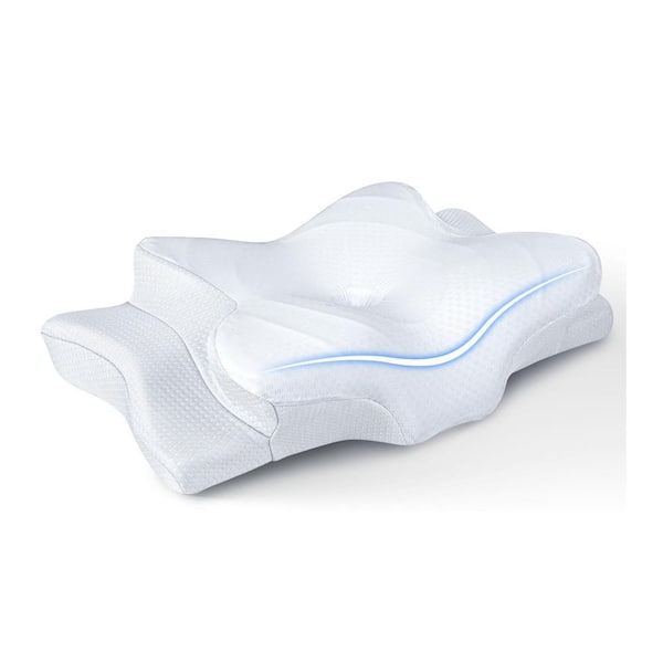 White Ultra Pain Relief Cooling Pillow for Neck Support, Odorless Ergonomic Contour Memory Foam Pillows
