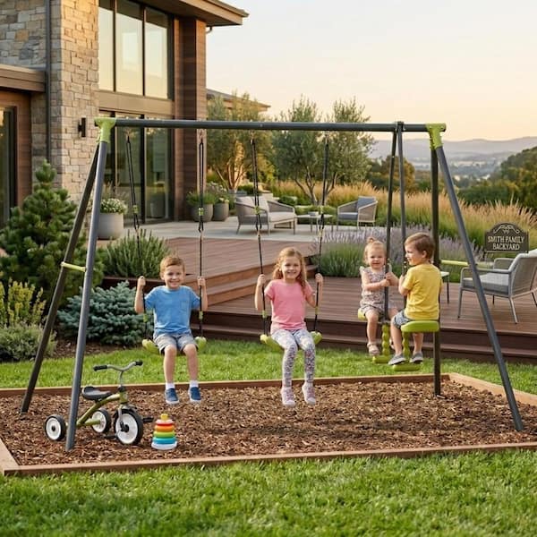 Siavonce Interesting Triple Children Metal Safe Swing Set 440 lbs