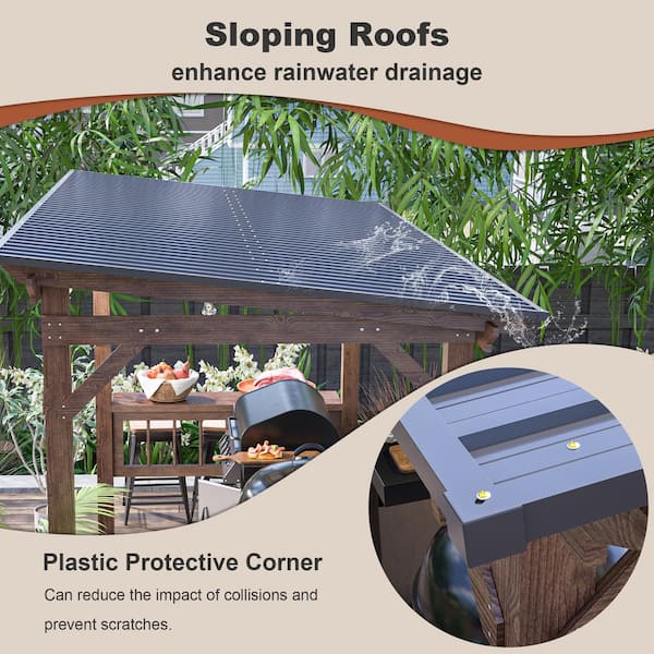 Sudzendf 13 ft. x 6.5 ft. Brown Wooden Pergola Grill Gazebo with