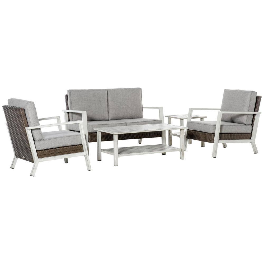 Gray Aluminum 5-Piece Patio Conversation Set with Cushions