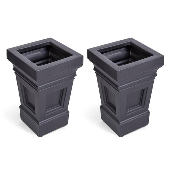 Winfield Large Onyx Black Indoor Plastic Square Planter Indoor Outdoor Use (15.25 in. W x 15.25 in. H x 24 in. ) 2-Pack