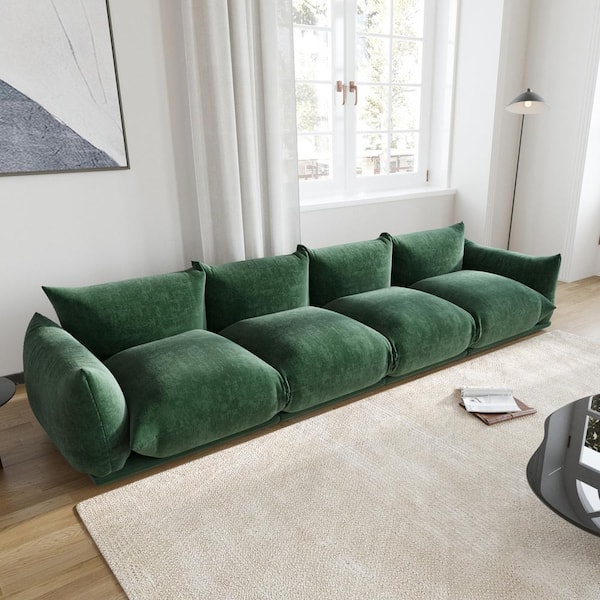 J&E Home 130.7 in. W Square Arm Chenille 4-piece Rectangle Modern Free Combination Sectional Sofa in Green