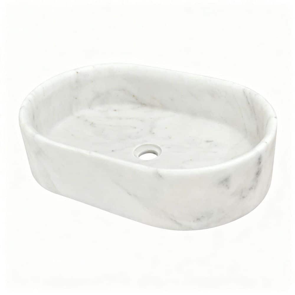 23.6 in. Vessel Bathroom Sink 15.7 in in White Natural Marble Solid Stone with Pre-drilled Drain Hole price history on PriceWatchPro
