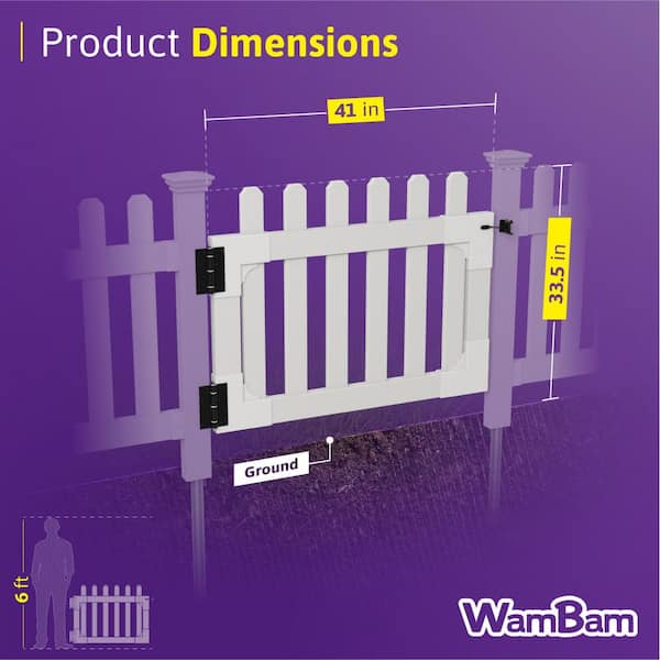 WamBam Fence 3-1/2 ft. x 2-5/8 ft. Newport Vinyl Picket Fence Gate with Stainless Steel Hardware