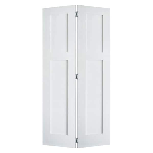 36 in. x 80 in. Craftsman Shaker 2-Panel Solid Core Primed MDF Wood Interior Bifold Door with Hardware