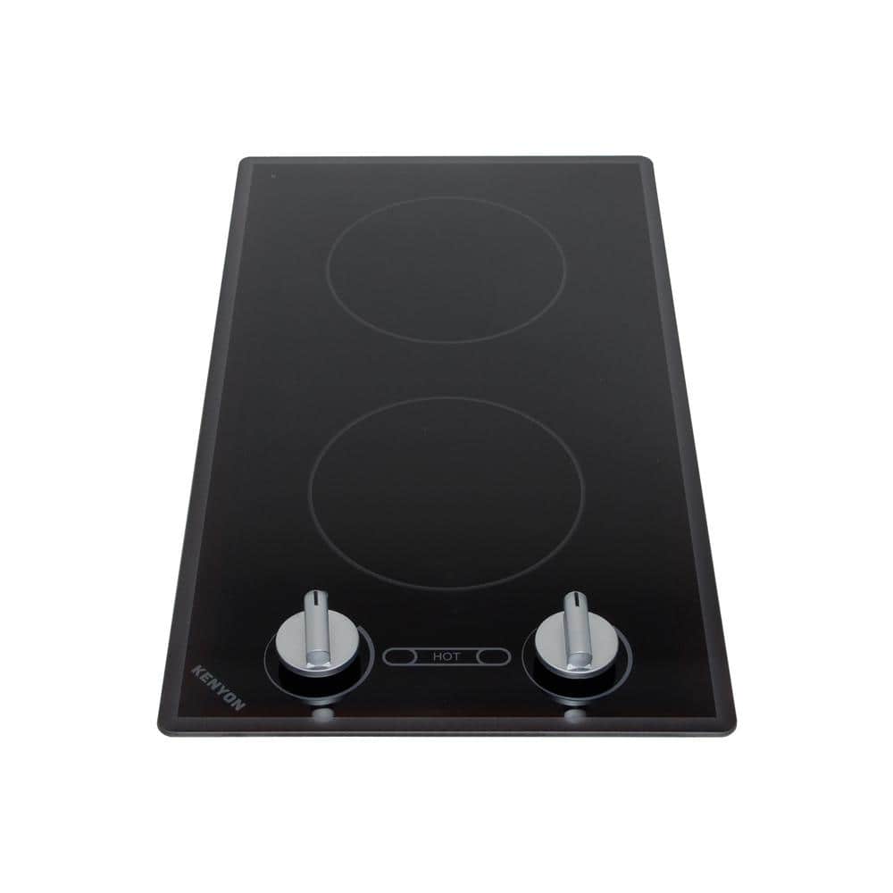 Kenyon Cortez Series 12 in. Radiant Electric Cooktop in Black with 2 Elements Knob Control 240-Volt, Smooth Black with Silver Knobs