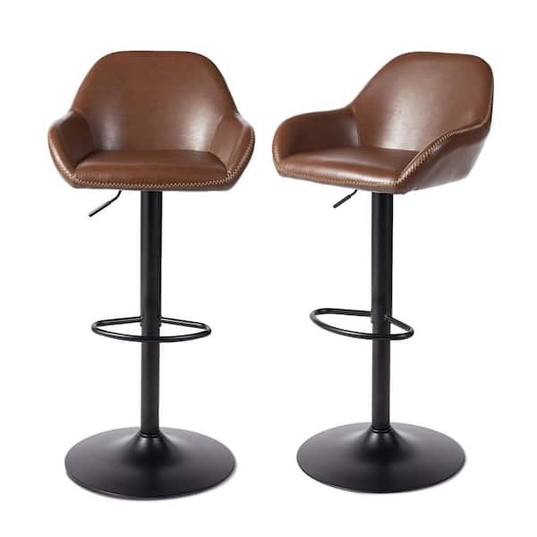 34.25-43 in. H Adjustable Height Modern Brown Leatherette Gaslift 360°Swivel Bar Stool With Low Back (set of 2)