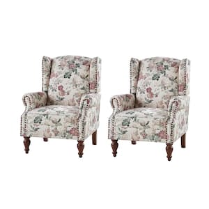 Gille Traditional Upholstered Wingback Accent Chair with Spindle Legs Set of 2-FLORAL