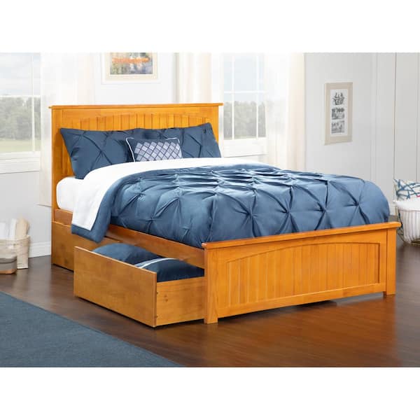 AFI Nantucket Caramel Brown Full Size Platform Bed Frame with Matching Footboard and 2 Storage Drawers
