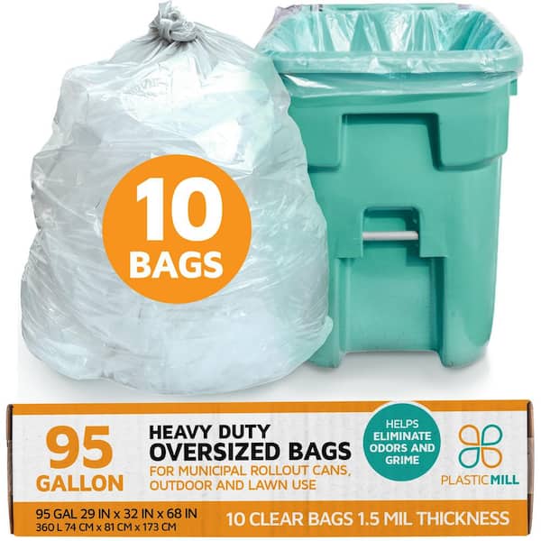 61 in. W x 68 in. H. 95 Gal. 1.5 mil Clear Trash Bags (10-Count)
