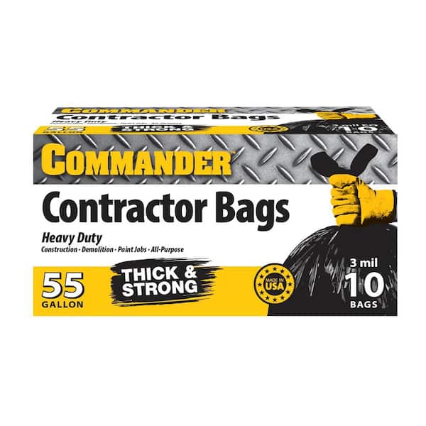 55 Gal. 3 MIL Heavy Duty Contractor Trash Bags with Flap Ties 36 in. x 56 in. with flap-Pack of 10