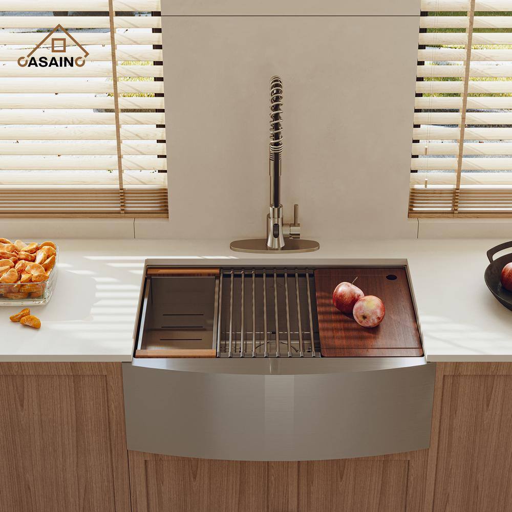 33" Brushed Nickel Stainless Steel Apron Kitchen Sink with Faucet