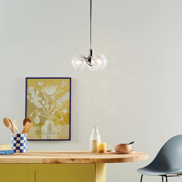 KICHLER Silvarious 16.5 in. 3-Light Polished Nickel Modern Crackle Glass Shaded Convertible Chandelier for Dining Room