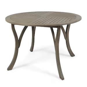 Gray Round Acacia Wood 30 in. Height Outdoor Dining Table