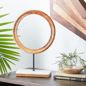 17 in. Brown Mango Wood Circle Geometric Sculpture with Marble Stand
