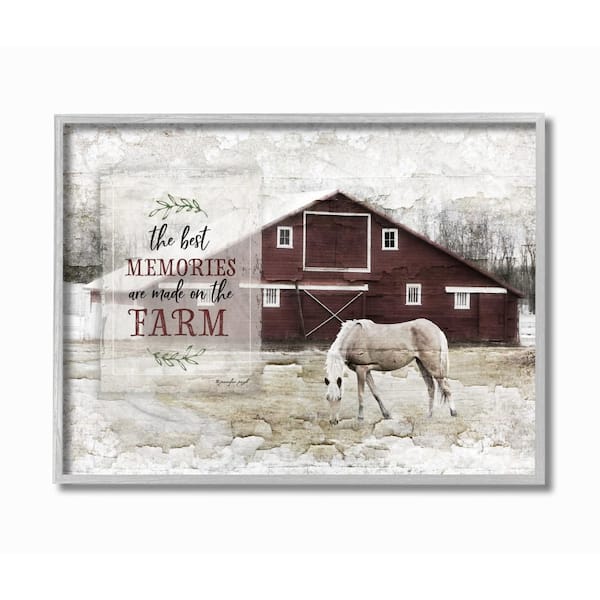 Stupell Industries 11 in. x 14 in. "Farm Memories Distressed Barn and Horse Photograph Gray Farmhouse Framed Wall Art" by Jennifer Pugh
