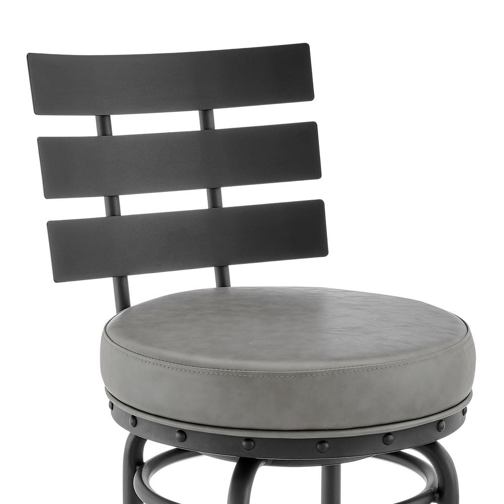 Chic Industrial Edge Adjustable Gray Faux Leather Swivel Stool