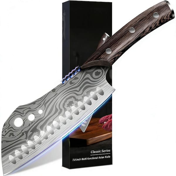 7 in. Stainless Steel Full Tang Chef's Knife with Herb Stripper for Slicing, Chopping, Dicing, Mincing