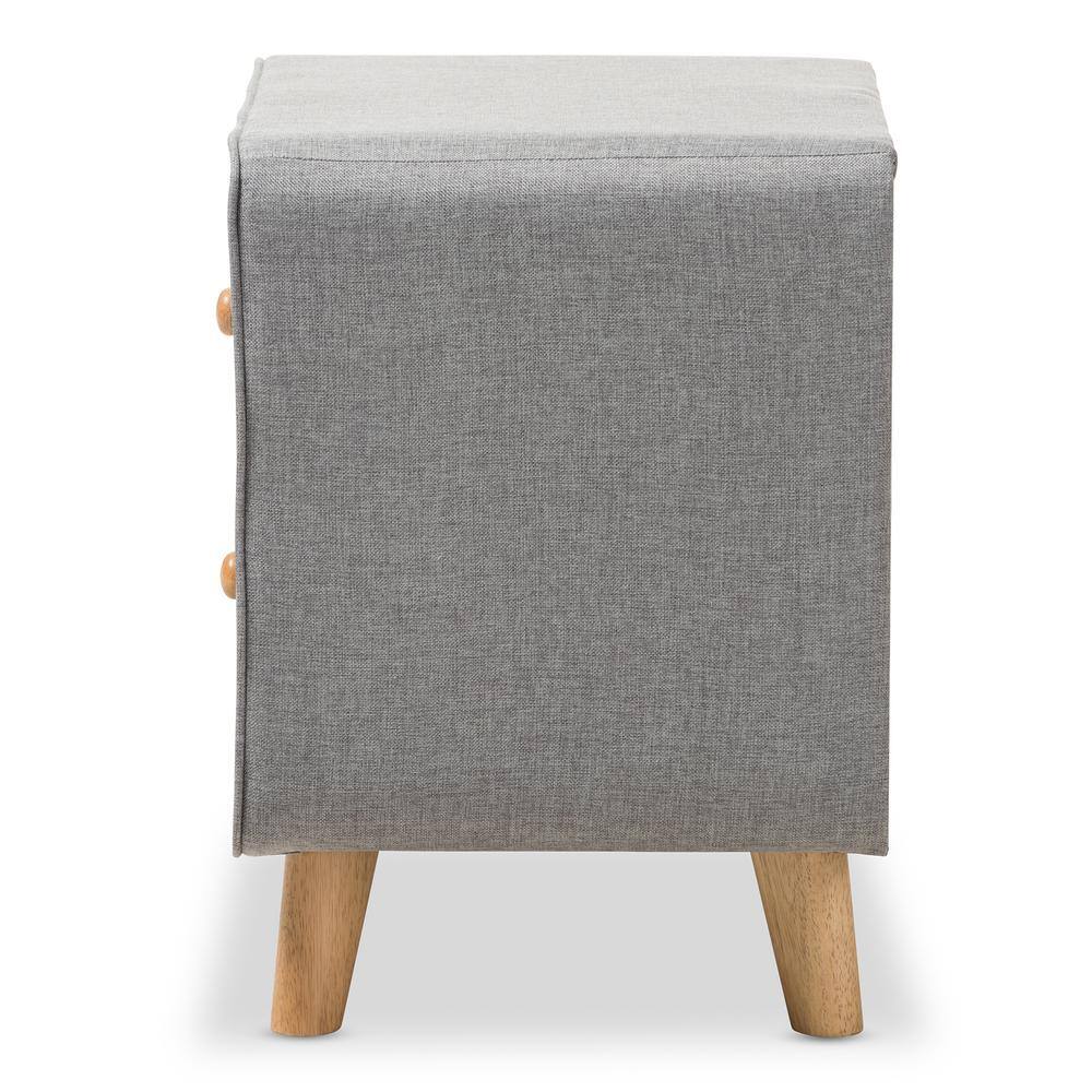Jonesy Mid-Century Grey Fabric 2-Drawer Nightstand