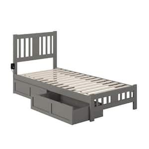 Tahoe Grey Twin Extra Long Solid Wood Storage Platform Bed with Footboard and 2 Drawers