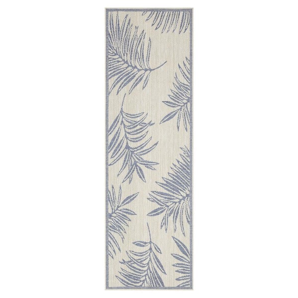 Liana Ivory and Blue 2 ft. x 8 ft. Indoor/Outdoor Area Rug