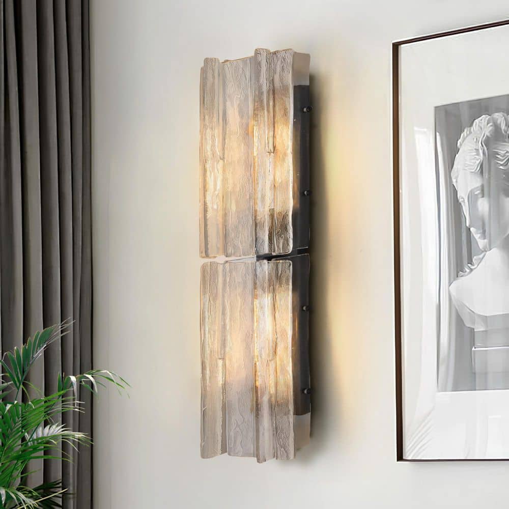 8.27 in. 2-Light Dimmable LED Black Wall Sconces with Water Ripple Glass, for Living Room, Hallway, Stairway(1-Piece) price history on PriceWatchPro