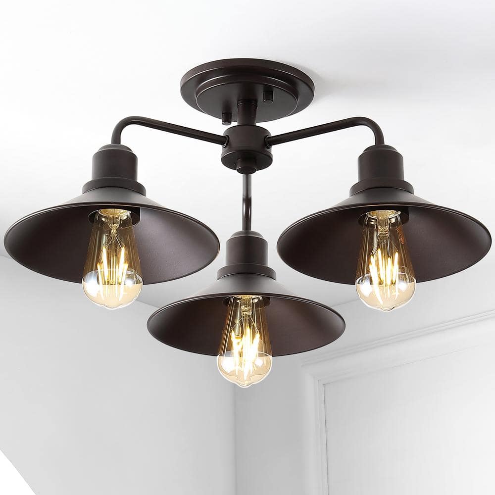Calvin 18.5 in. 3-Light Iron Industrial Farmhouse LED Oil Rubbed Bronze Semi-Flush Mount Ceiling Light price history on PriceWatchPro