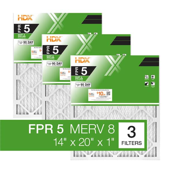 HDX 14 in. x 20 in. x 1 in. Standard Pleated Furnace Air Filter FPR 5, MERV 8 (3-Pack)