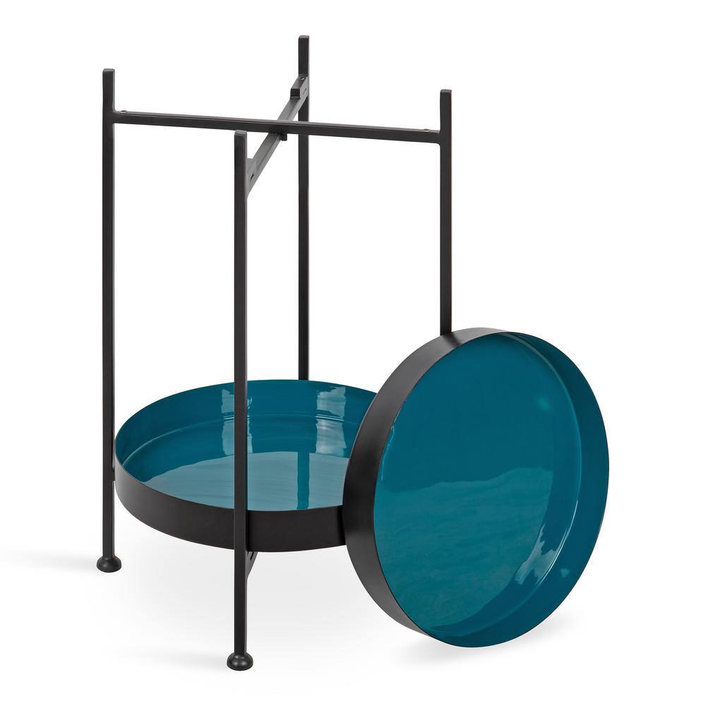 Nira Black and Teal Round Metal Two-Tier Side Table