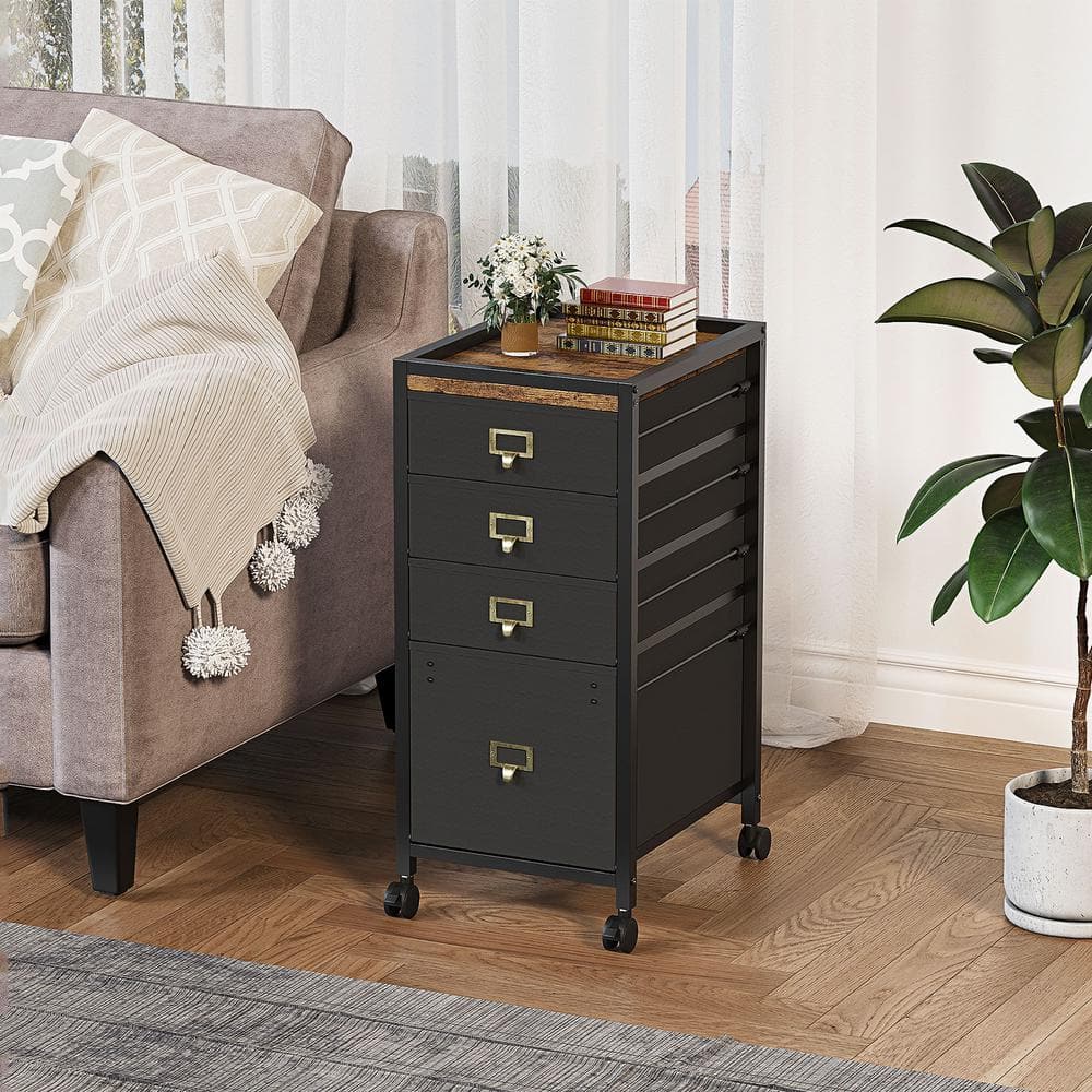 AndMakers Black Wood Vertical File with 4Drawers and Wheels IH