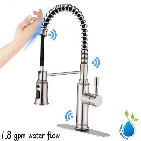UKISHIRO Single Handle Pull-Down Sprayer Kitchen Faucet with Touchless Sensor in Brushed Nickel