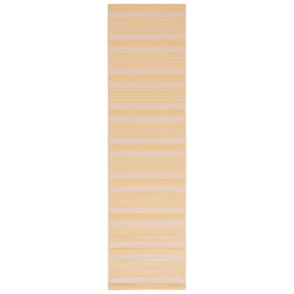 Courtyard Gold/Beige 2 ft. x 8 ft. Striped Indoor/Outdoor Runner Rug