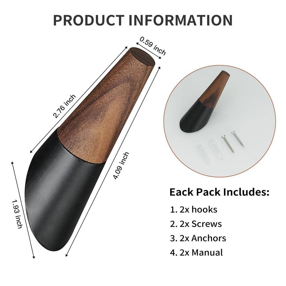 Black and Walnut Wall Mounted Towel Hooks Set
