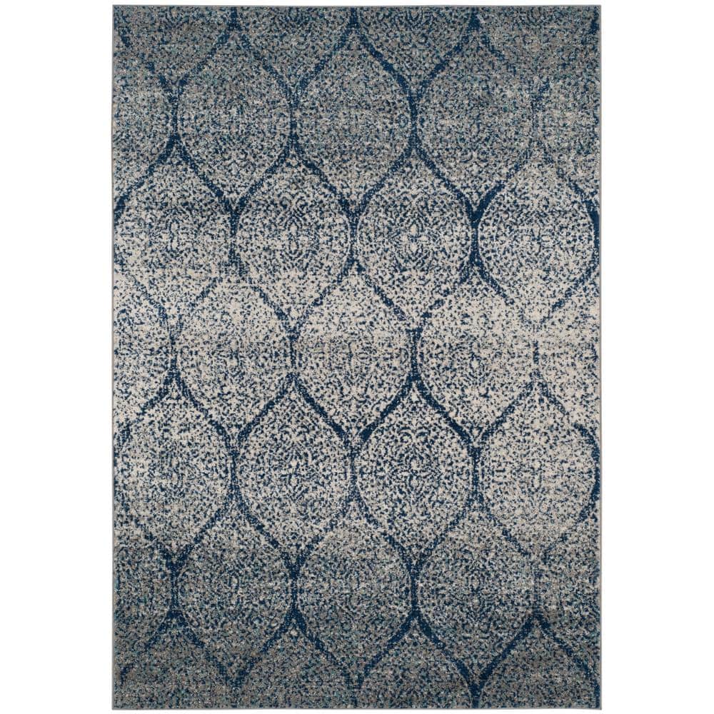 Navy and Silver Reversible Damask Area Rug