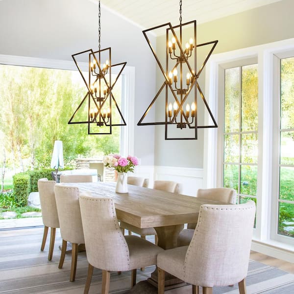 Magic Home Rotalable 12-Light Vintage Black Modern Industrial Semi Flush Chandelier Light Fixture for Dining Room Kitchen Island