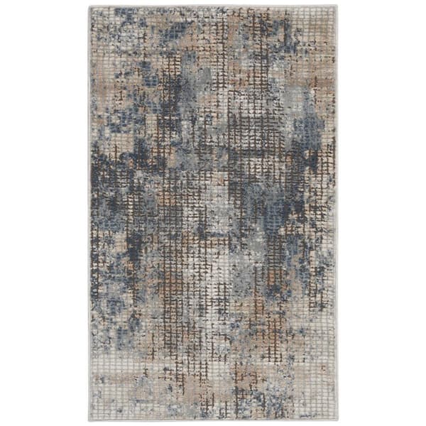 Nourison Concerto Blue/Beige doormat 2 ft. x 4 ft. Abstract Modern Kitchen Area Rug