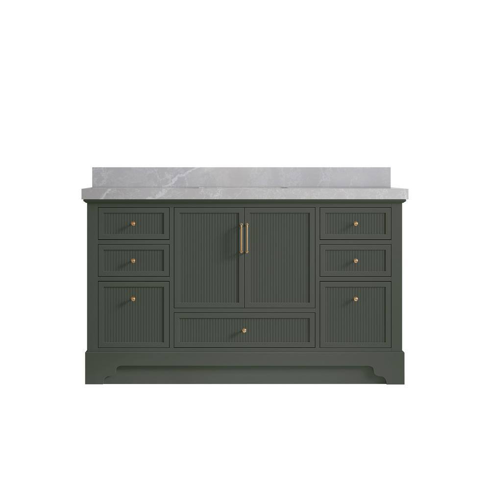 Willow Collections Alys 60 in. W x 22 in. D x 36 in. H Single Sink Bath Vanity in Pewter Green with 2 in. Pearl gray qt top -  ALS_PGLHR60S