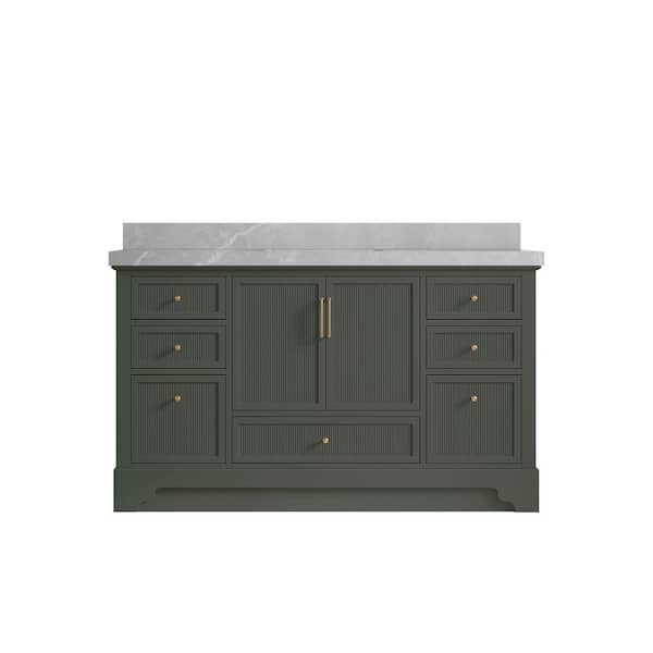 Willow Collections Alys 60 in. W x 22 in. D x 36 in. H Single Sink Bath Vanity in Pewter Green with 2 in. Pearl gray qt top