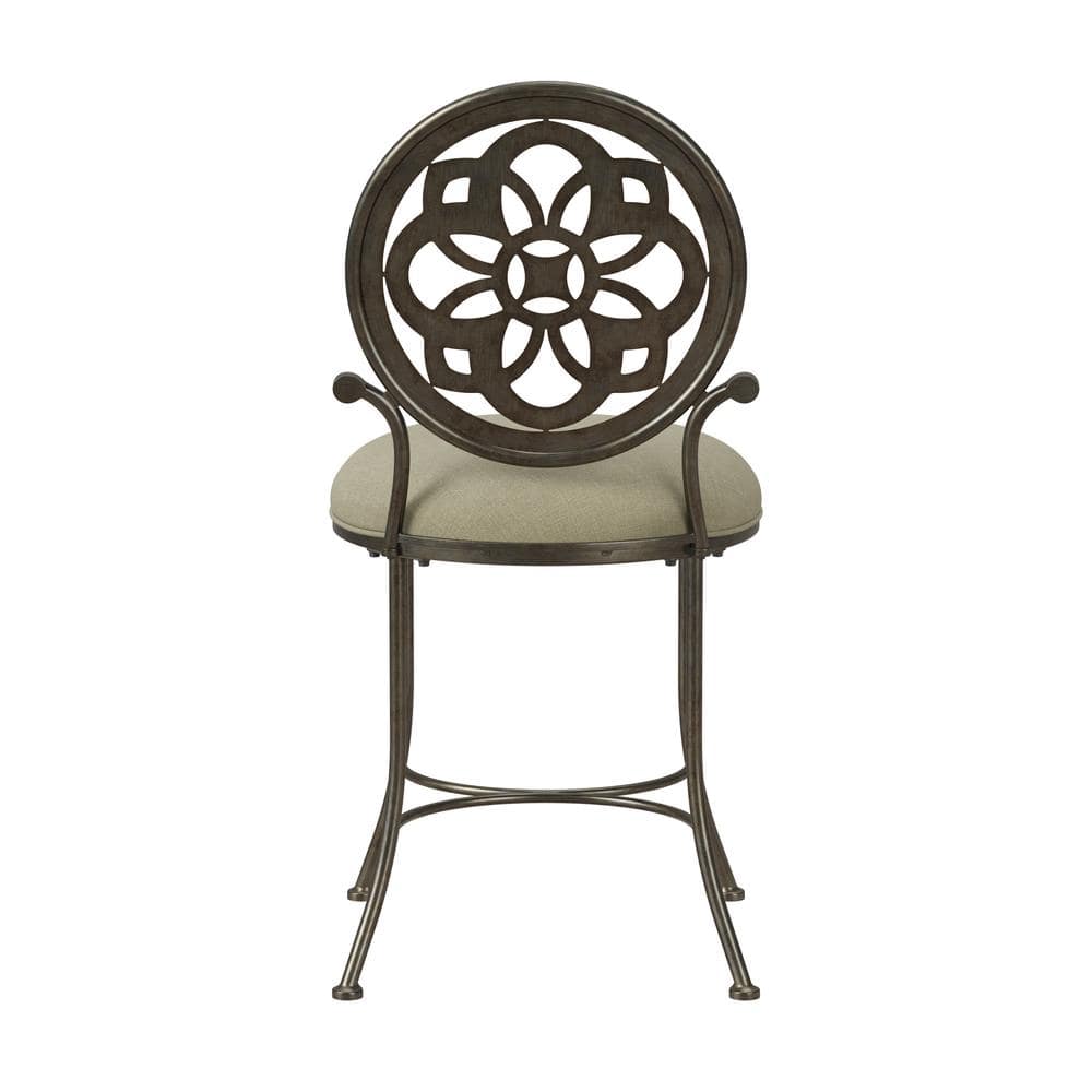 Antique Gray Metal Vanity Stool with Cream Upholstery
