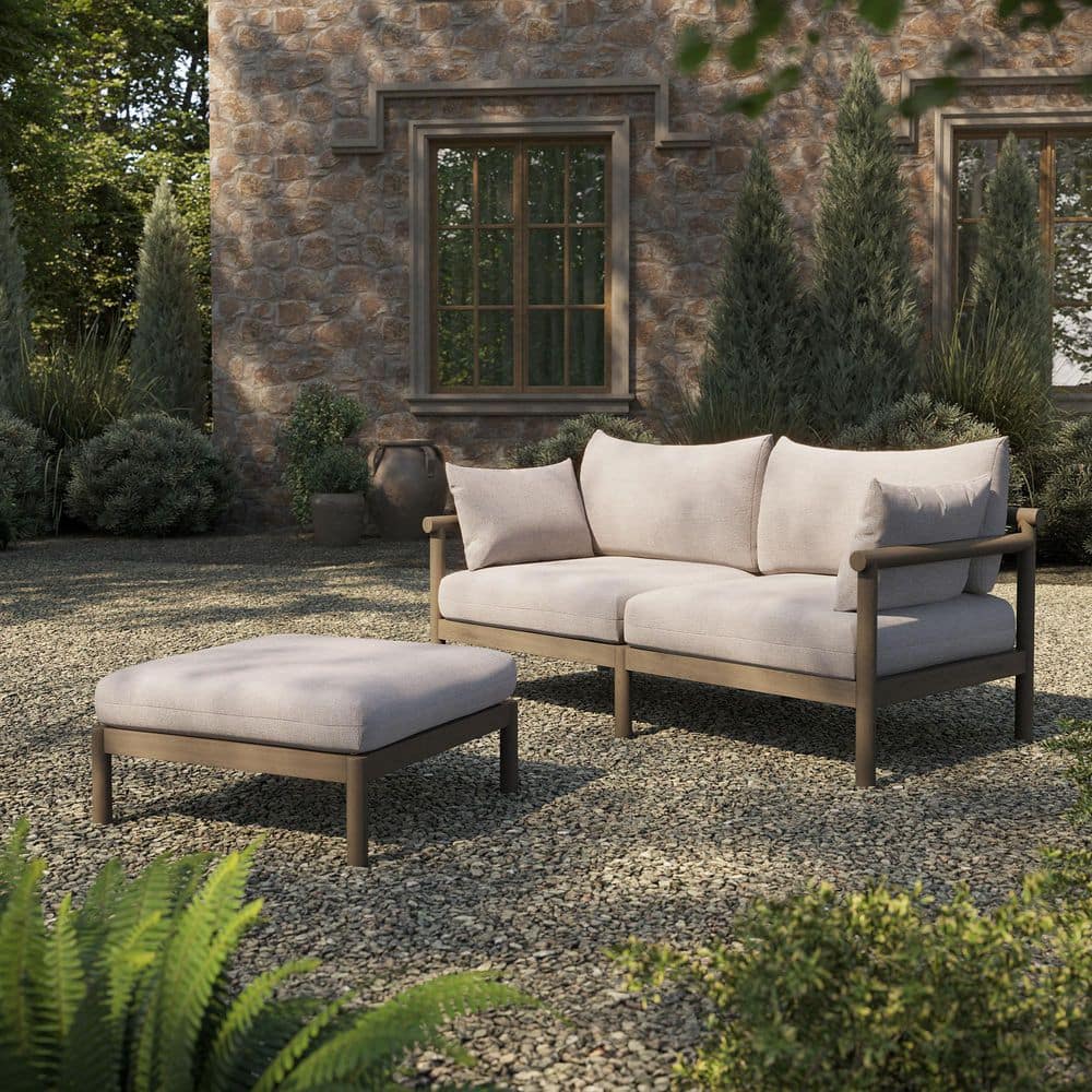 Eleni 2-Piece Outdoor Teak Wood Loveseat with Ottoman Set in Weathered Gray Pebble price history on PriceWatchPro