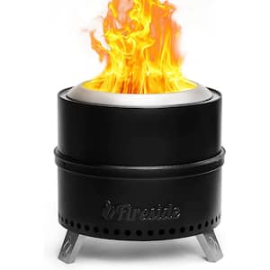 19 in. Smokeless Fire Pit for Outdoor Wood Burning, Portable Stainless Steel Stove with Stand, Nested Design, Black