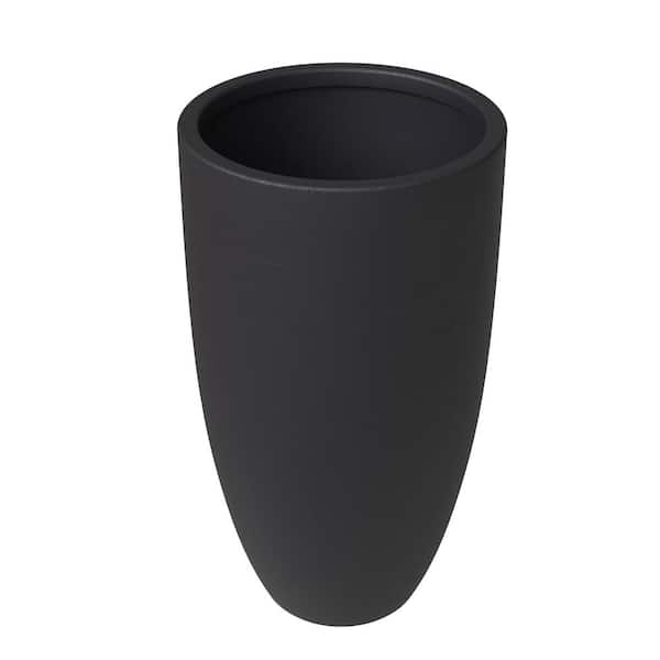 Leisuremod Crete Fiberstone and Clay Tapered Round Planter Pot with Drainage Holes in Black, 39 in. H