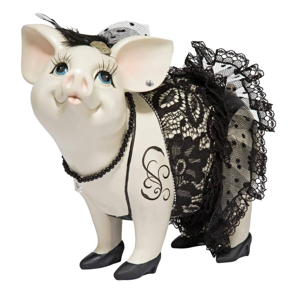Madame Pig Resin Statue with Lace and Beads