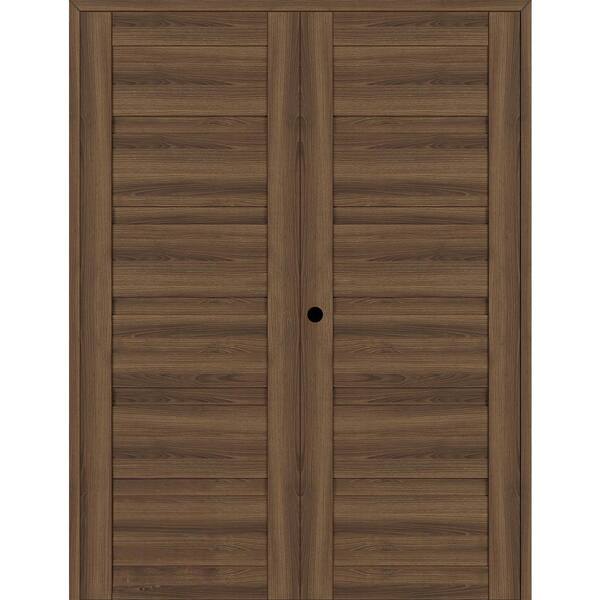 Belldinni Louver 48 in. x 95.25 in. Right Active Pecan Nutwood Wood Composite Double Prehung Interior Door