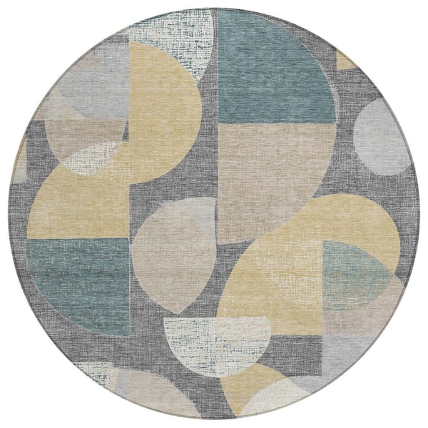 Chantille Machine Washable Indoor/Outdoor Abstract ACN3059 Gray 8 ft. x 8 ft. Round Rug