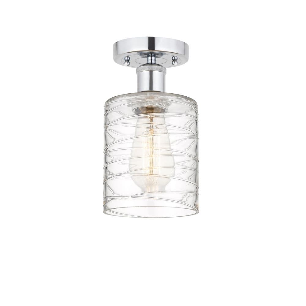 Cobbleskill 5 in. 1-Light Polished Chrome Industrial Semi-Flush Mount with Decorative Glass Shade price history on PriceWatchPro