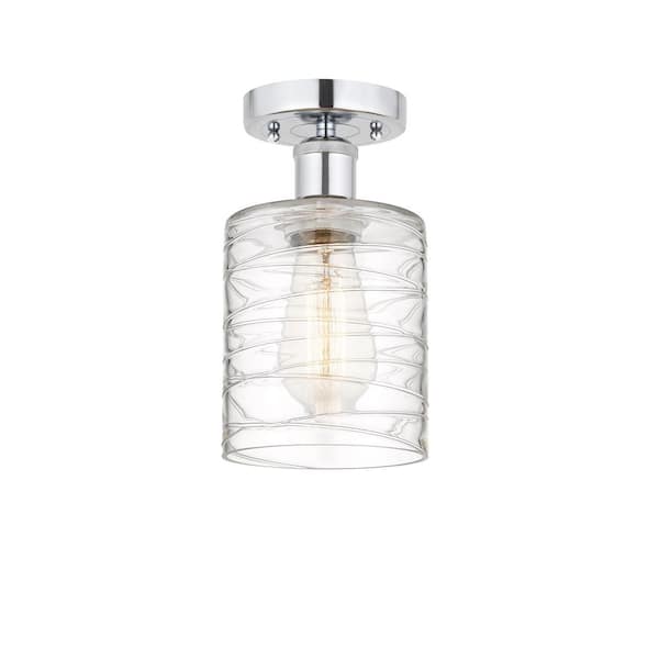 Innovations Cobbleskill 5 in. 1-Light Polished Chrome Industrial Semi-Flush Mount with Decorative Glass Shade