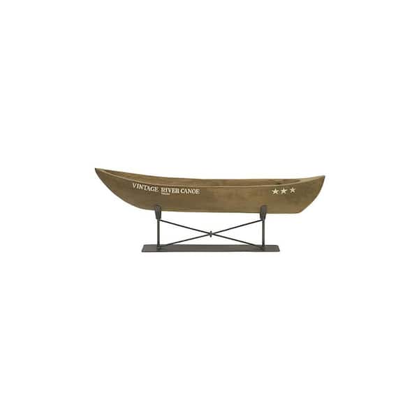 IMAX 10.75 in. x 29.5 in. Mango Wood and Metal Vintage River Canoe