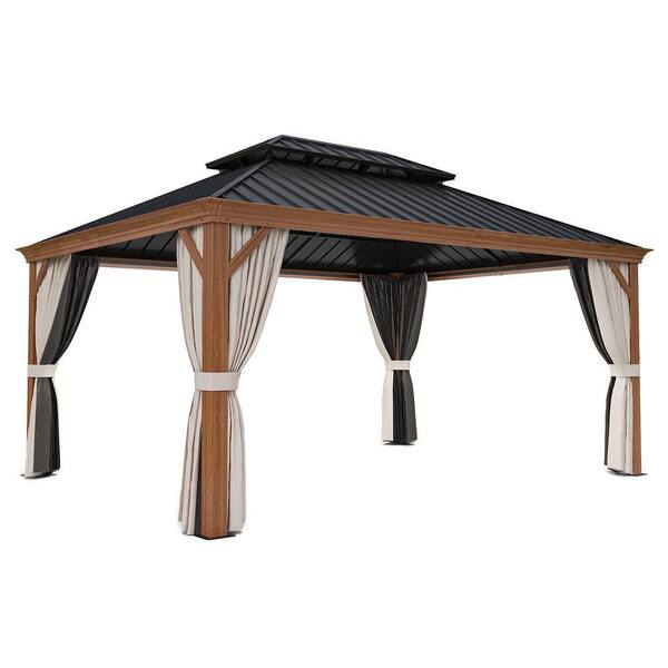 EAGLE PEAK 12 ft. x 16 ft. Wood Look Aluminum Frame Hardtop Gazebo