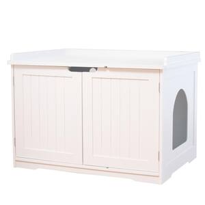 White 30 in. W x 21 in. D x 20.5 in. H Pet House Cat Litter Box Enclosure Cat Side Table, Nightstand
